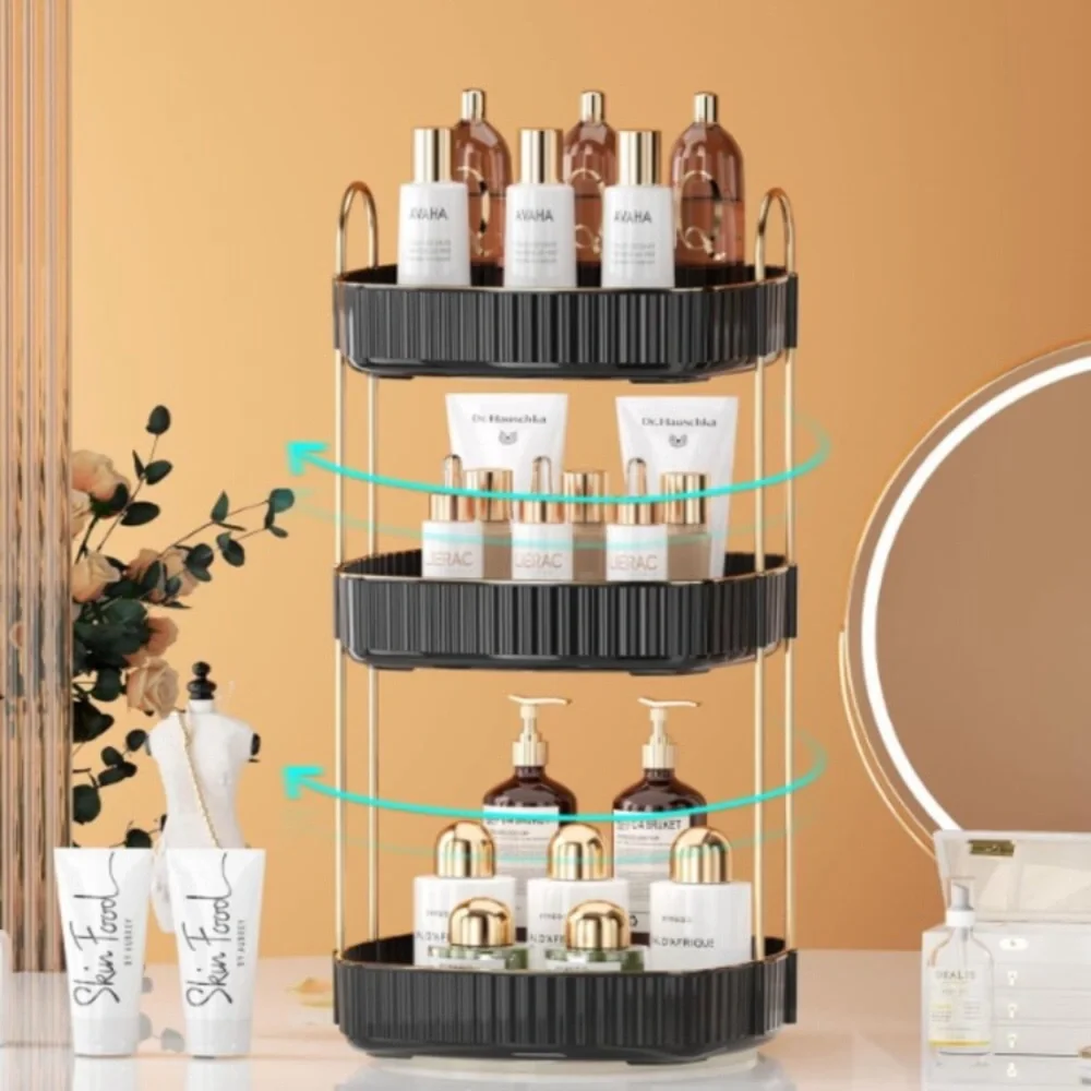 3 Tiers - 360° Turntable Makeup Organizer - Lazy Susan Cosmetics Storage